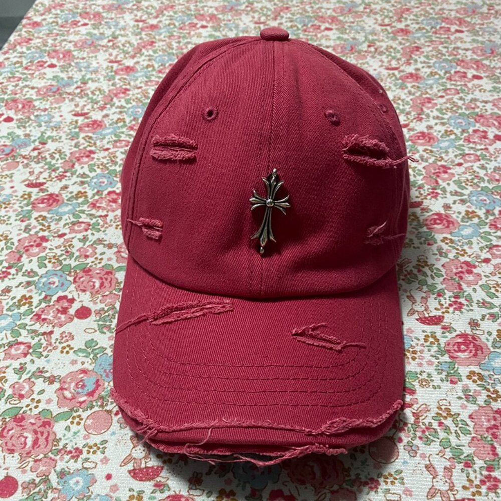 Chrome Heart Cross Logo Torn Edge Baseball Cap